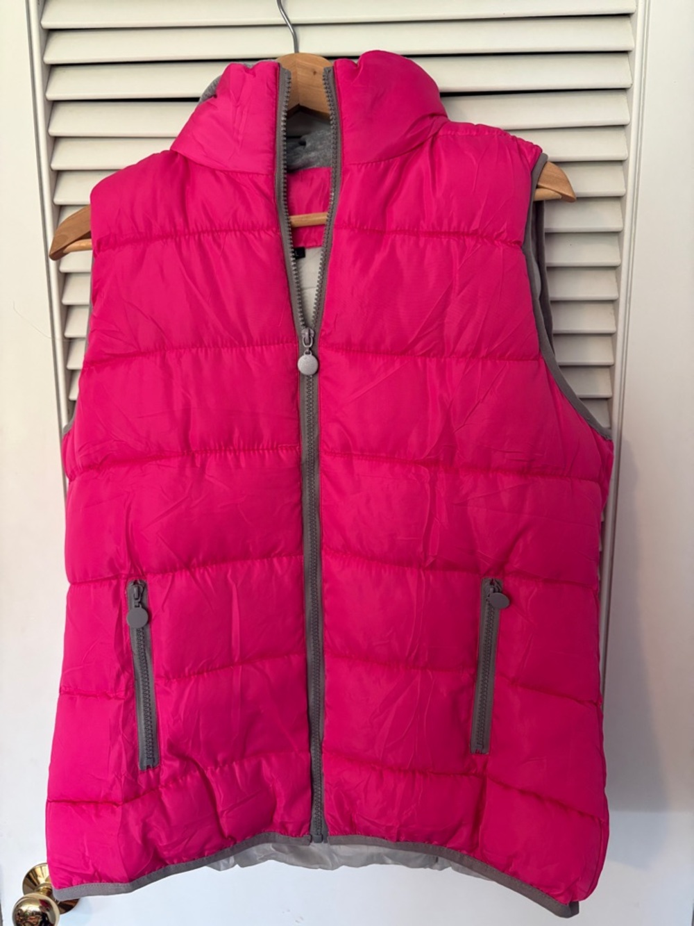 Hot Pink Puffer Vest with Gray Trim